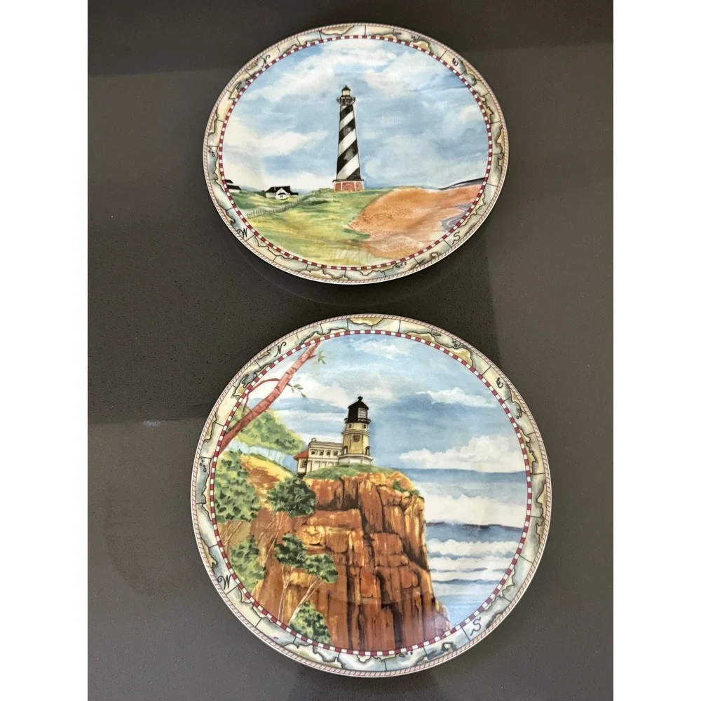 American Atelier Home Signals‎ Set of 6 Lighthouse Porcelain Salad Plates